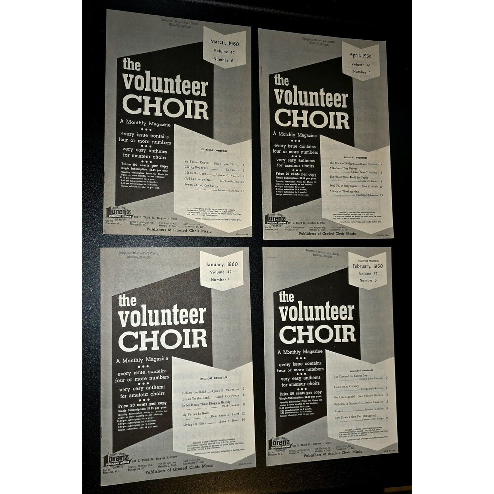 The Volunteer Choir (16 LOTS) Vintage 4 Issues Publication JAN-APRIL 1960 Lorenz